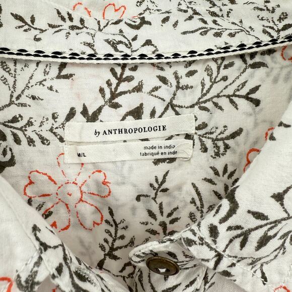Anthropologie Enchanted Floral Embroidered Button Down Shirt Size Med / Large - Picture 9 of 12